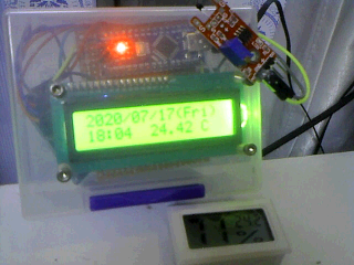 温度計追加/LCD 1602をボルト留めしたArduino時計