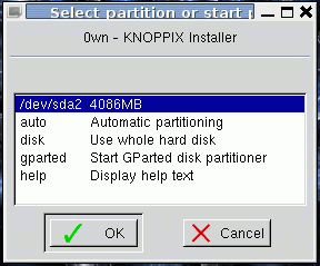 KNOPPIX 6.7.1 Partitionerパーティション作成後