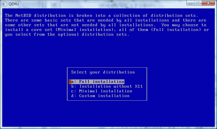 NetBSD 6.1.2インストールタイプ選択画面