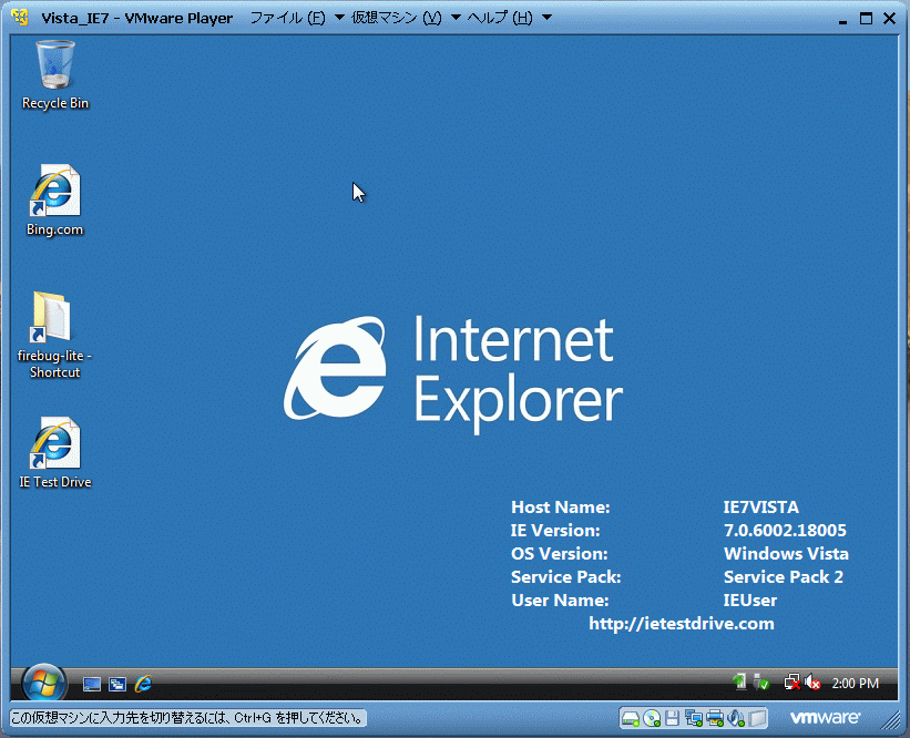 Windows Vista/IE7(x86)評価版デスクトップ画面1