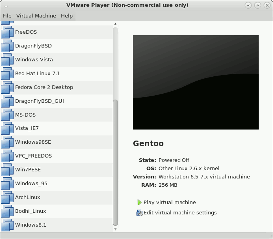 Fedora 20上のVMware Player 6.0.3