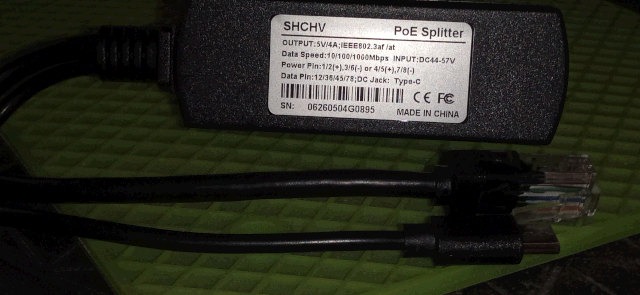 PoEスプリッタ Type C 5V/4A 1Gbps ブラック AliExpress/DIYZone Store 2026/07/26到着分