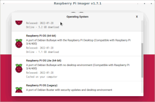 Raspberry Pi Imager v1.7.1 Piのバージョンによっては64bitカーネルも選択可